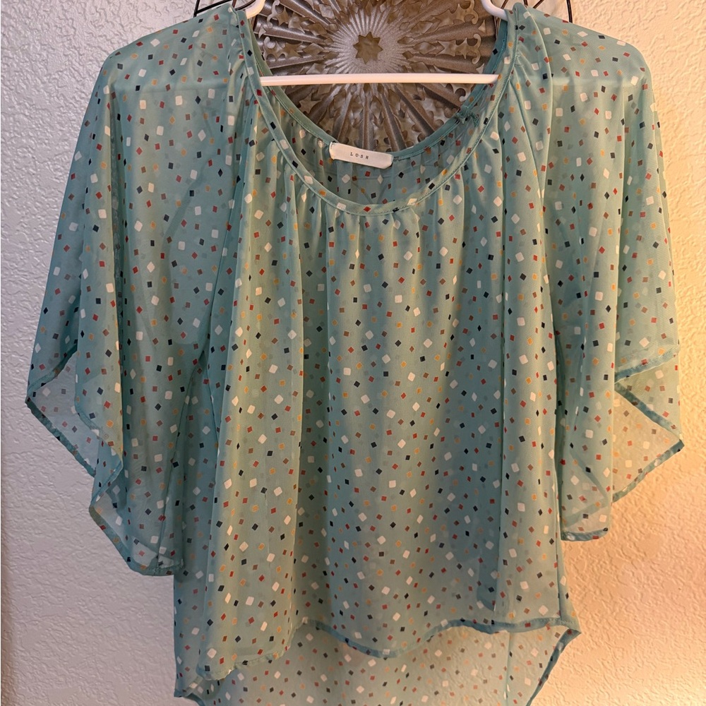 Lush Teal and White Patterned Blouse